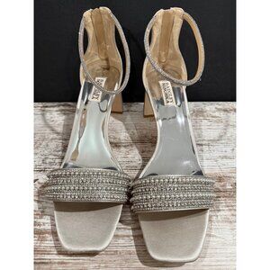 Elegant Badgley Mischka Womens Rhinestone Satin Heels With Ankle Strap & Zipper